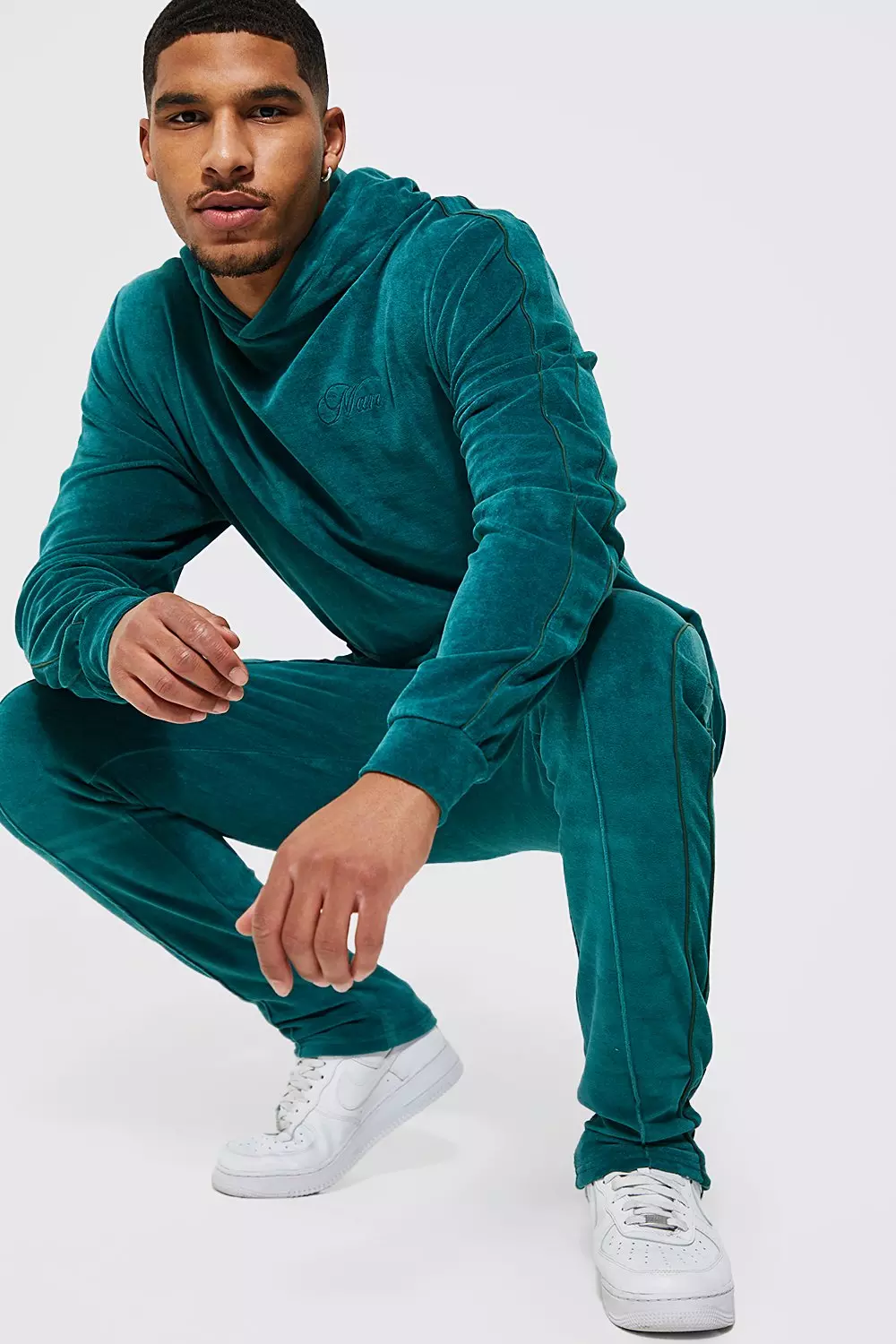 Tall Man Velour Hooded Tracksuit boohooMAN